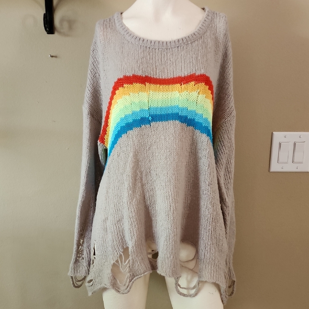 Wildfox Gray and Red Crew Neck Sweater with Vintage Charm